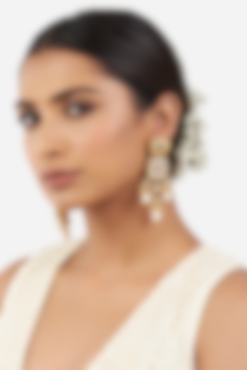 Micro Gold Finish Dangler Earrings WIth Pearl Beads by AHAANYA at Pernia's Pop Up Shop