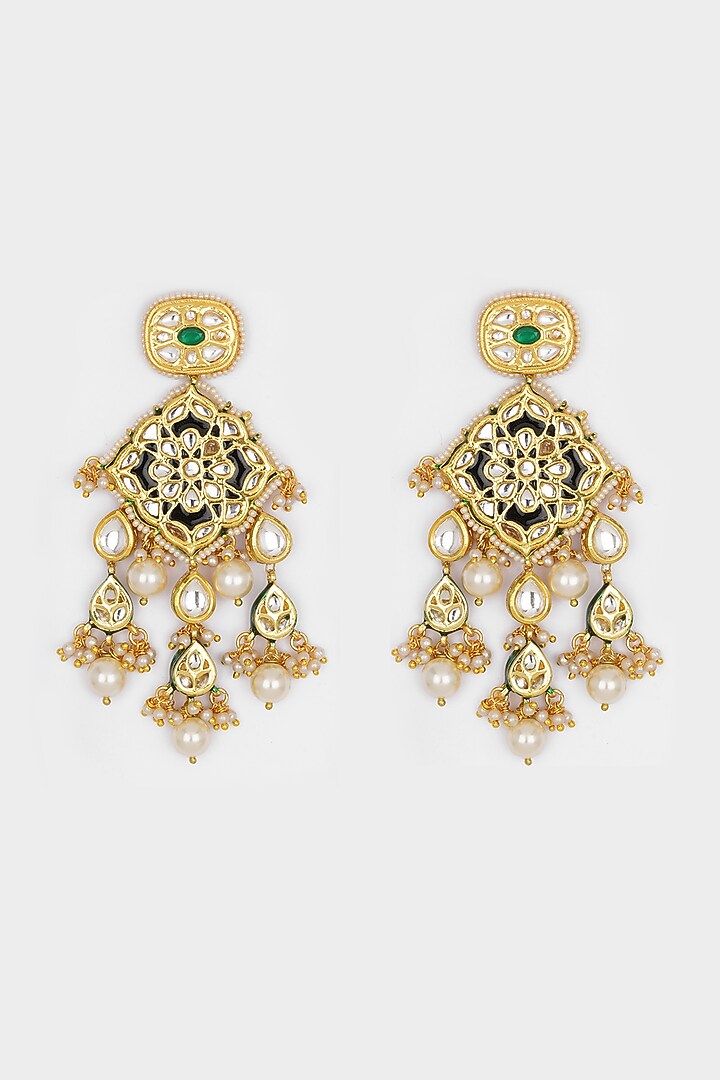 Micro Gold Finish Earrings With Beads by AHAANYA at Pernia's Pop Up Shop