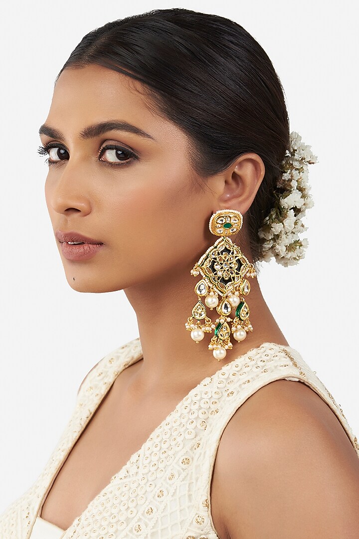 Micro Gold Finish Earrings With Beads by AHAANYA at Pernia's Pop Up Shop