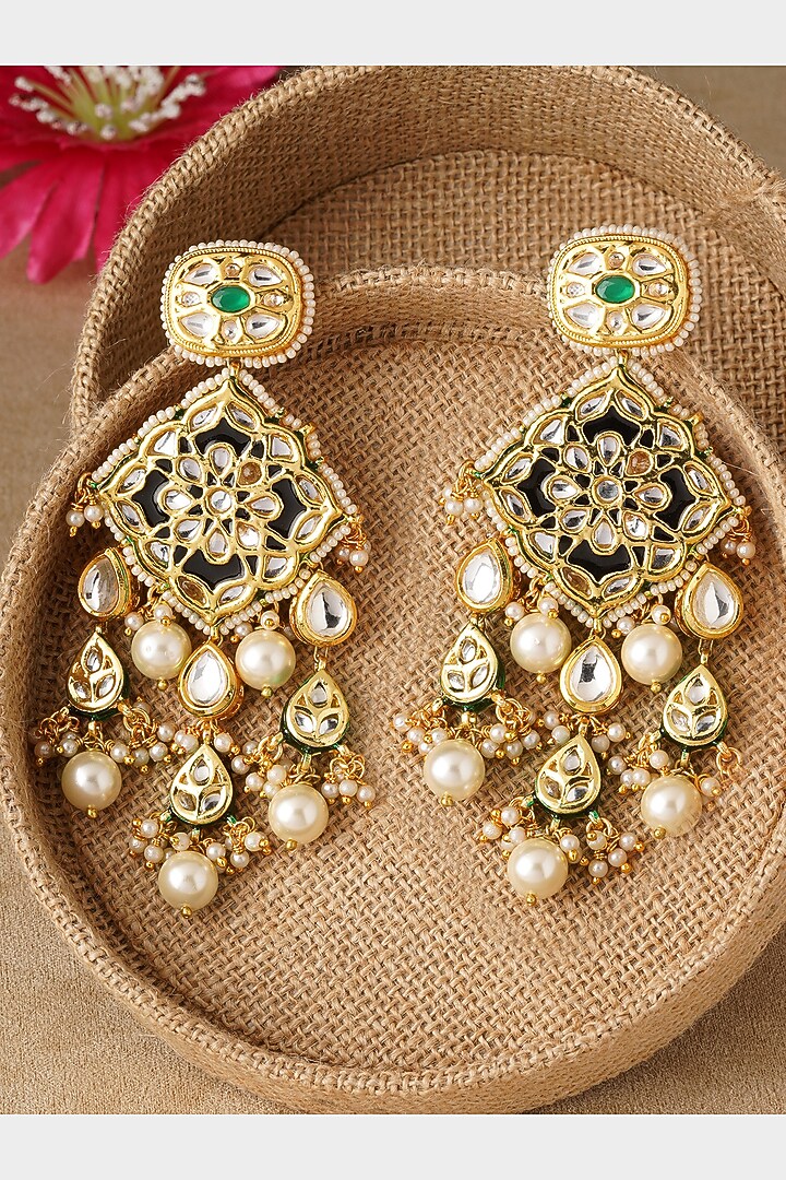 Micro Gold Finish Earrings With Beads by AHAANYA at Pernia's Pop Up Shop