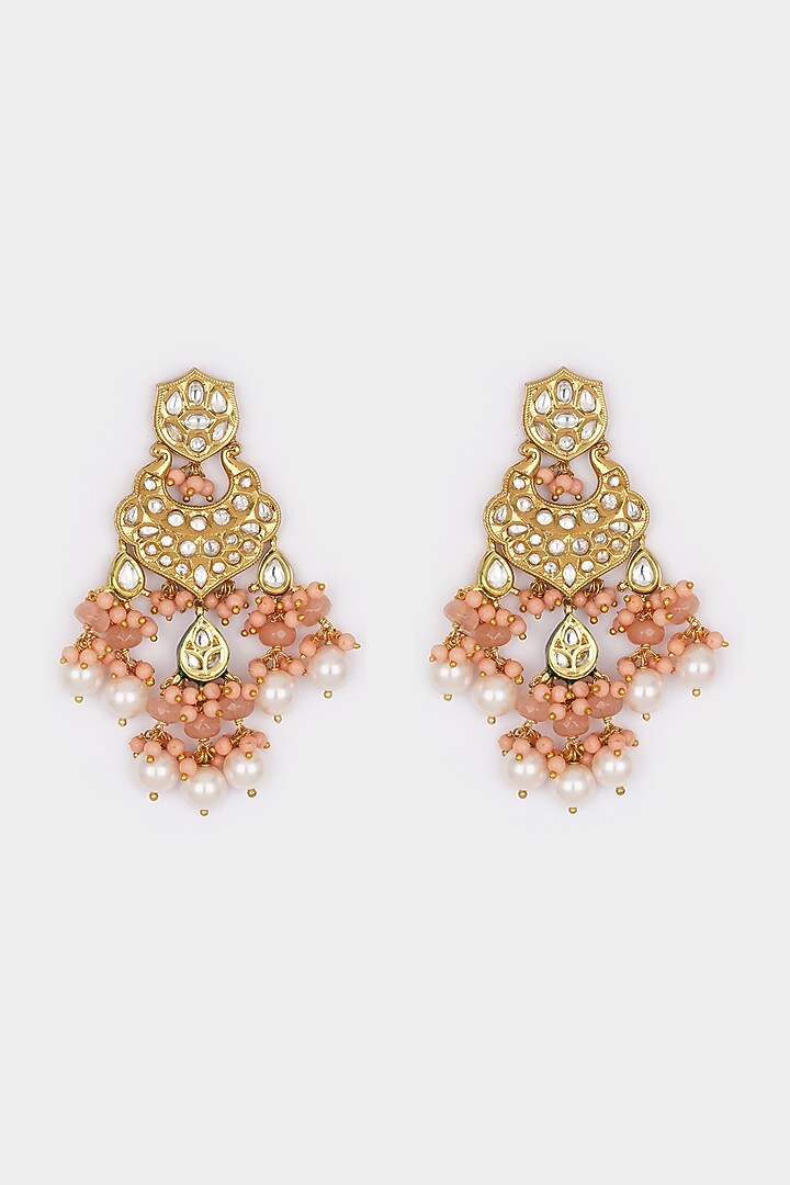 Micro Gold Finish Earrings With Orange Beads by AHAANYA at Pernia's Pop Up Shop