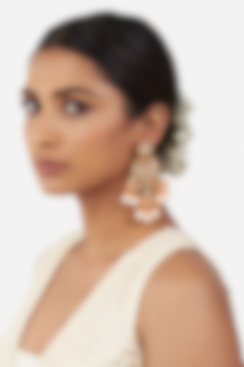 Micro Gold Finish Earrings With Orange Beads by AHAANYA at Pernia's Pop Up Shop