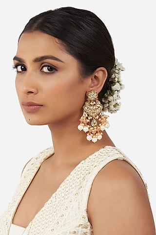 Micro Gold Finish Earrings With Orange Beads by AHAANYA