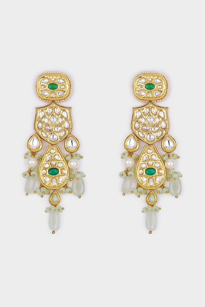 Micro Gold Finish Jade Stone Earrings by AHAANYA at Pernia's Pop Up Shop