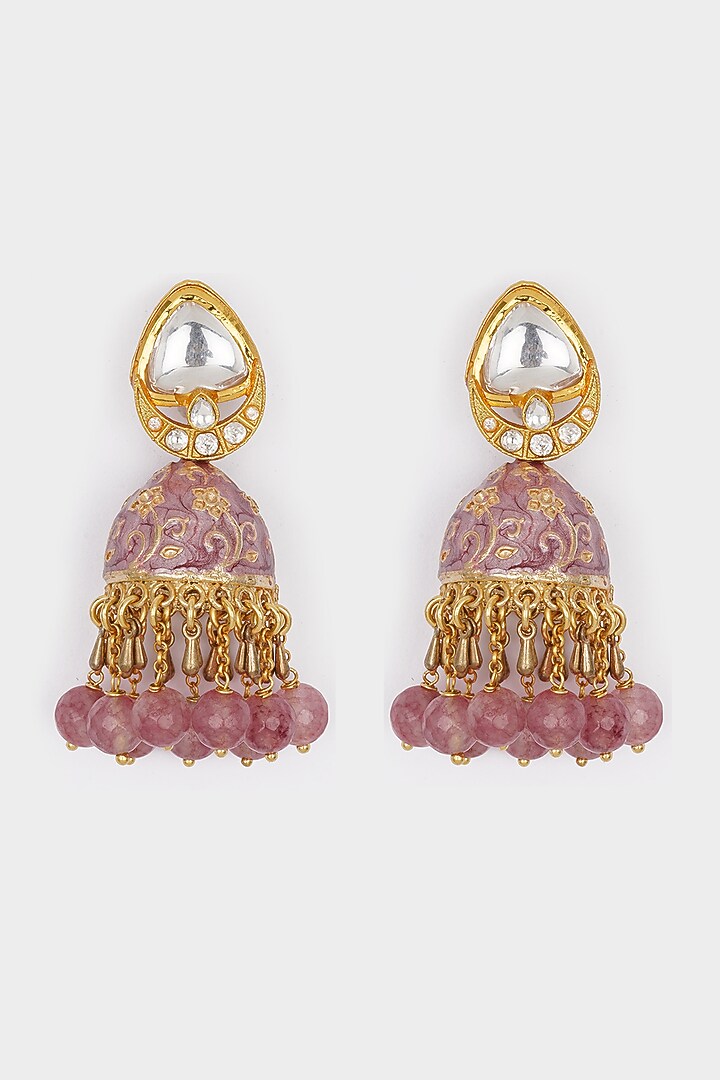 Micro Gold Finish Meenakari Jhumka Earrings by AHAANYA at Pernia's Pop Up Shop