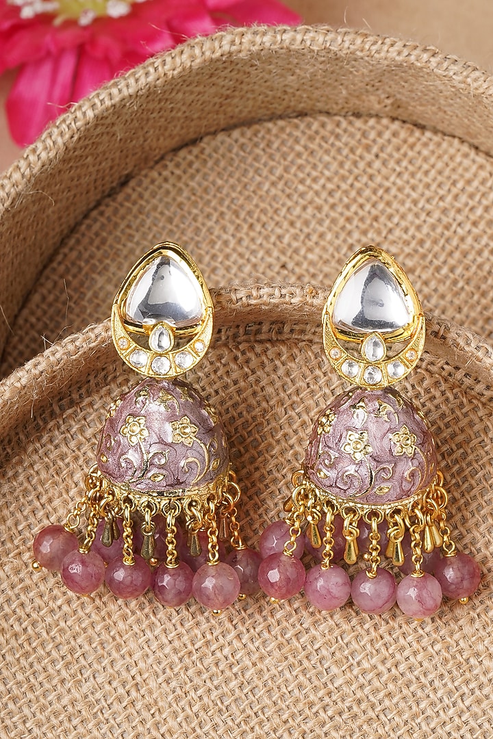 Micro Gold Finish Meenakari Jhumka Earrings by AHAANYA at Pernia's Pop Up Shop