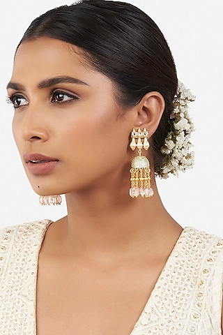 Micro Gold Finish Beaded Jhumka Earrings by AHAANYA