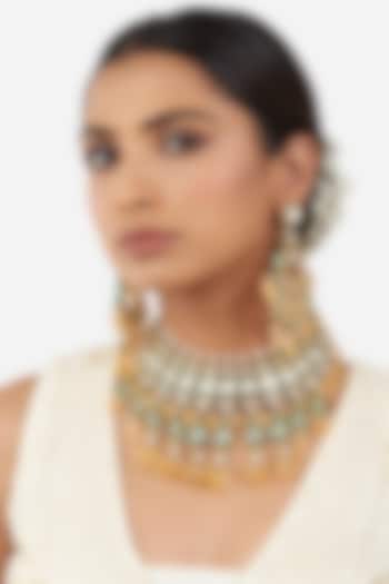 Gold Finish Yellow Jade Beaded Necklace Set by AHAANYA at Pernia's Pop Up Shop