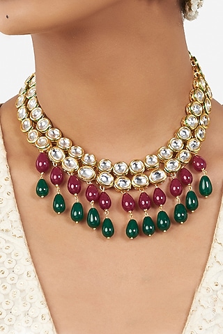 Micro Gold Finish Hydro Kundan Polki Necklace by AHAANYA
