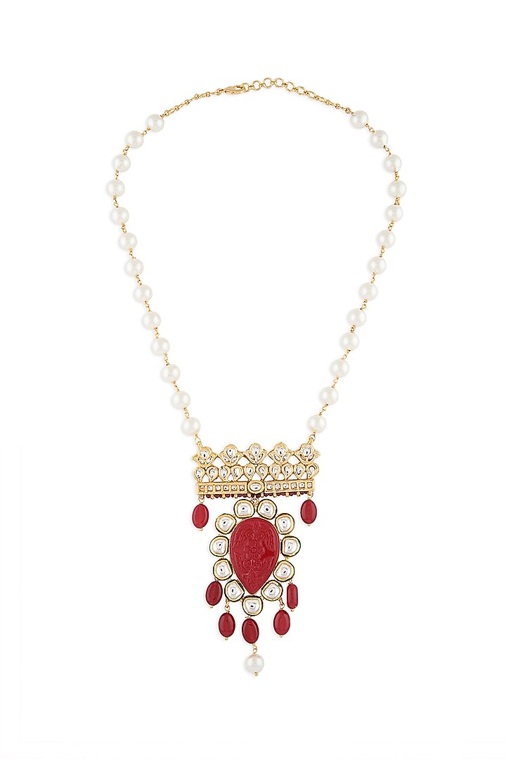 Micro Gold Finish Red Onyx Necklace by AHAANYA at Pernia's Pop Up Shop