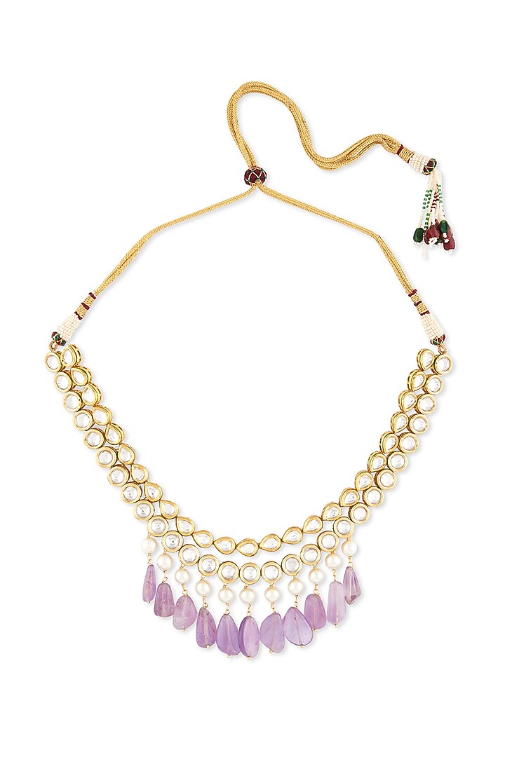 Micro Gold Finish Amethyst Necklace by AHAANYA at Pernia's Pop Up Shop