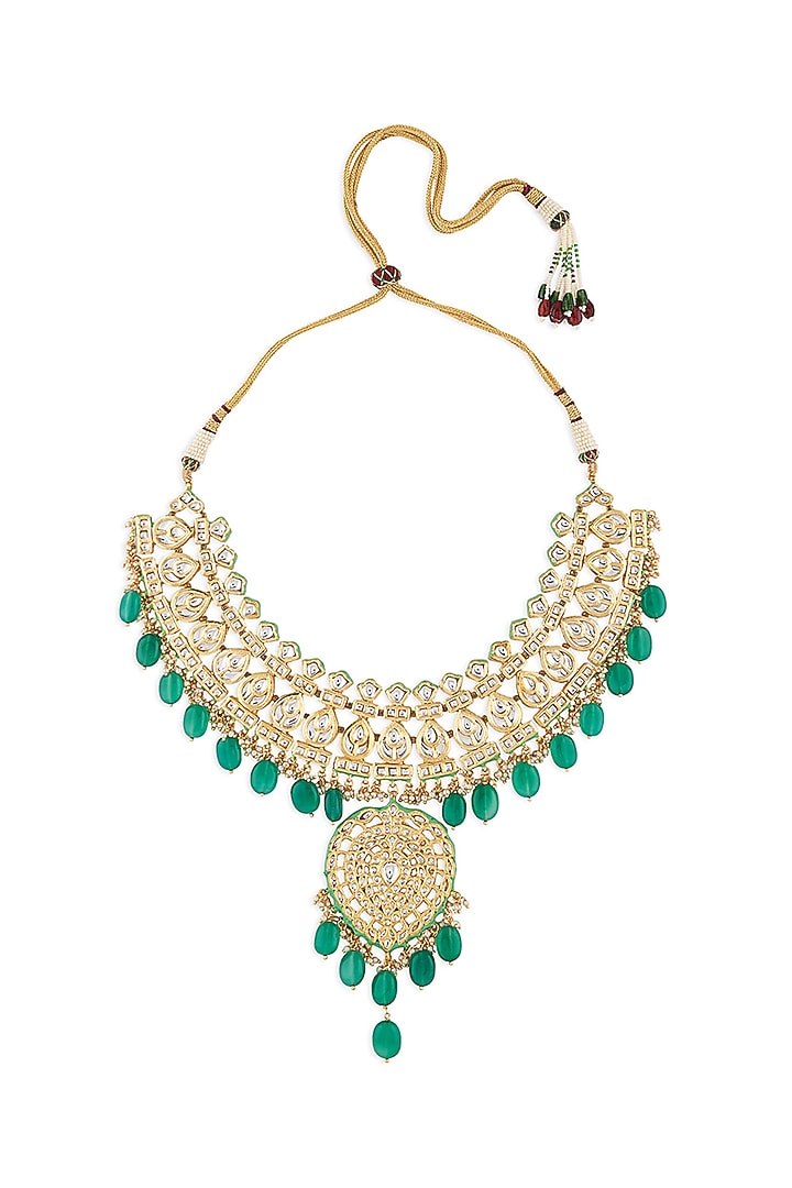 Micro Gold Finish Beaded Necklace by AHAANYA at Pernia's Pop Up Shop
