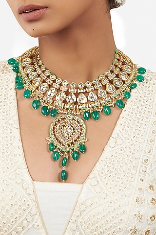 Micro Gold Finish Beaded Necklace by AHAANYA
