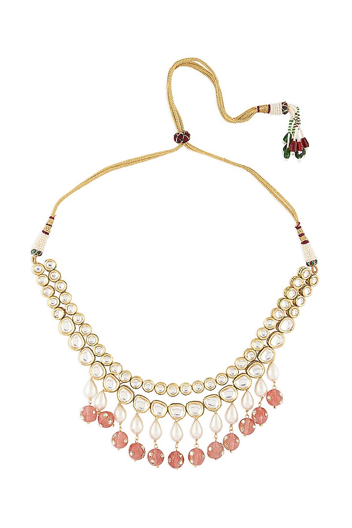 Micro Gold Finish Necklace With Green Agate Stones by AHAANYA at Pernia's Pop Up Shop
