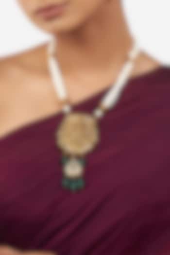 Micro Gold Finish Necklace With Green Onyx Stones by AHAANYA