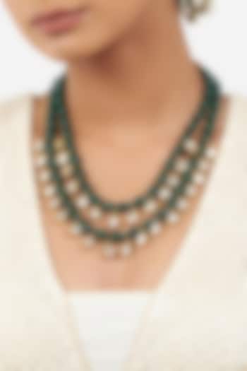 Micro Gold Finish Necklace With Onyx Stones by AHAANYA