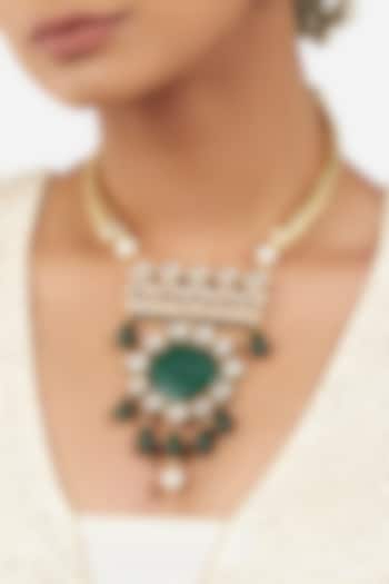 Micro Gold Finish Necklace With Hydro Kundan Polki by AHAANYA