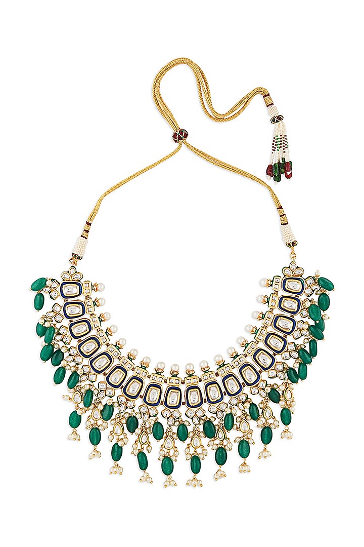 Micro Gold Finish Necklace With Kundan Polki by AHAANYA at Pernia's Pop Up Shop