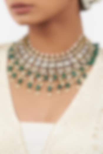 Micro Gold Finish Necklace With Kundan Polki by AHAANYA