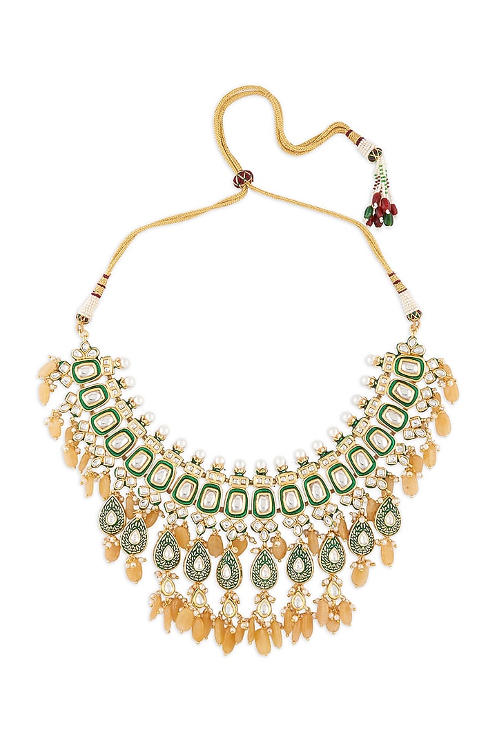 Micro Gold Finish Meenakari Layered Necklace by AHAANYA at Pernia's Pop Up Shop