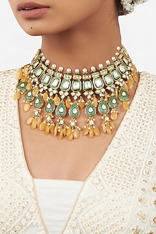 Micro Gold Finish Meenakari Layered Necklace by AHAANYA