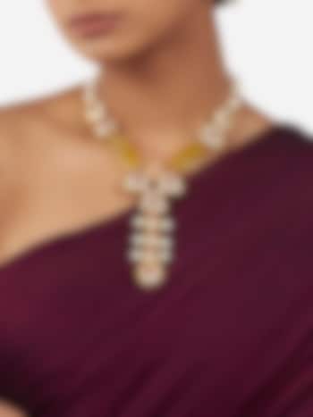 Micro Gold Finish Agate Stone Necklace by AHAANYA