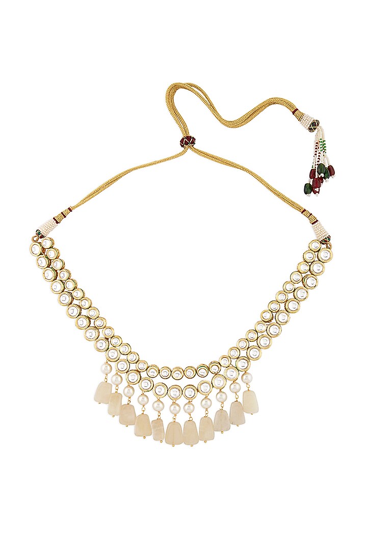 Micro Gold Finish Necklace With Agate Tumbles by AHAANYA at Pernia's Pop Up Shop