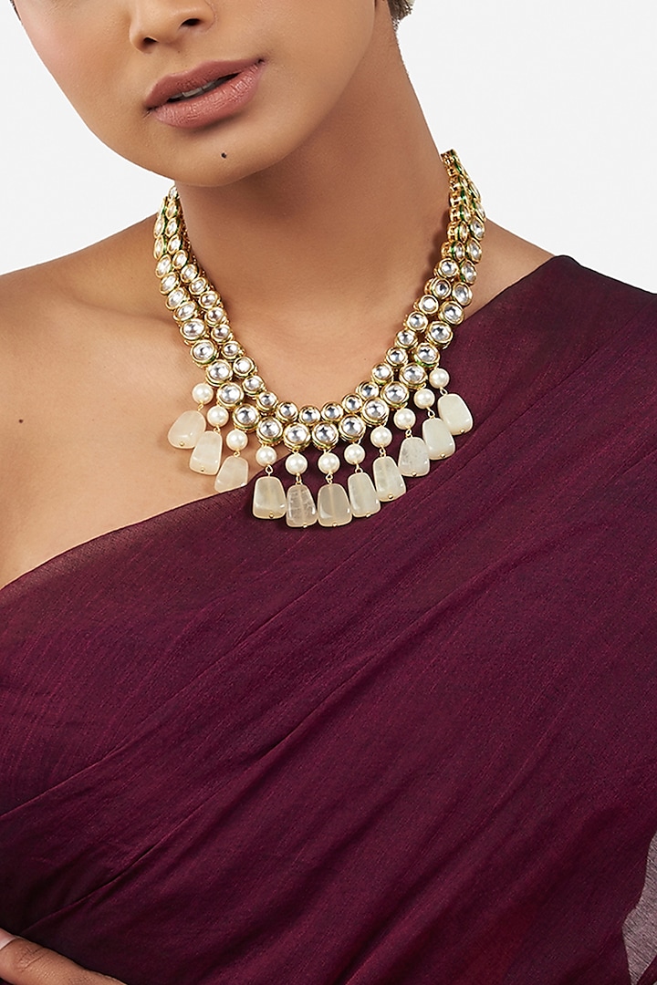 Micro Gold Finish Necklace With Agate Tumbles by AHAANYA