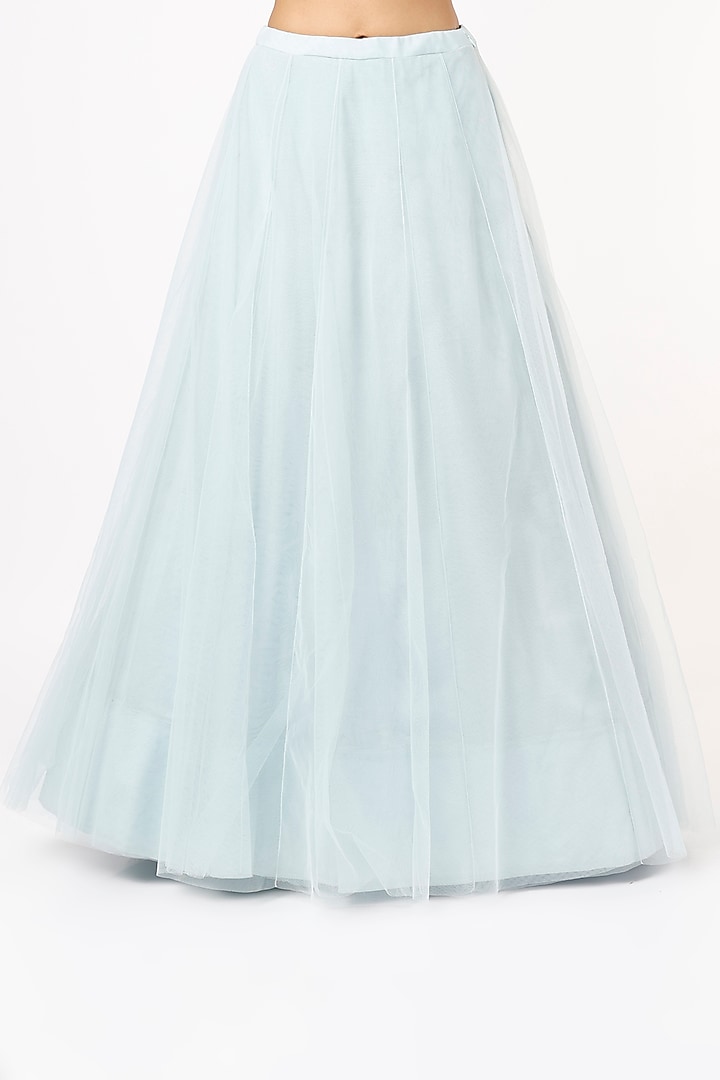 Sky Blue Silk & Net Embroidered Jacket Bridal Lehenga Set by Aneesh Agarwaal at Pernia's Pop Up Shop