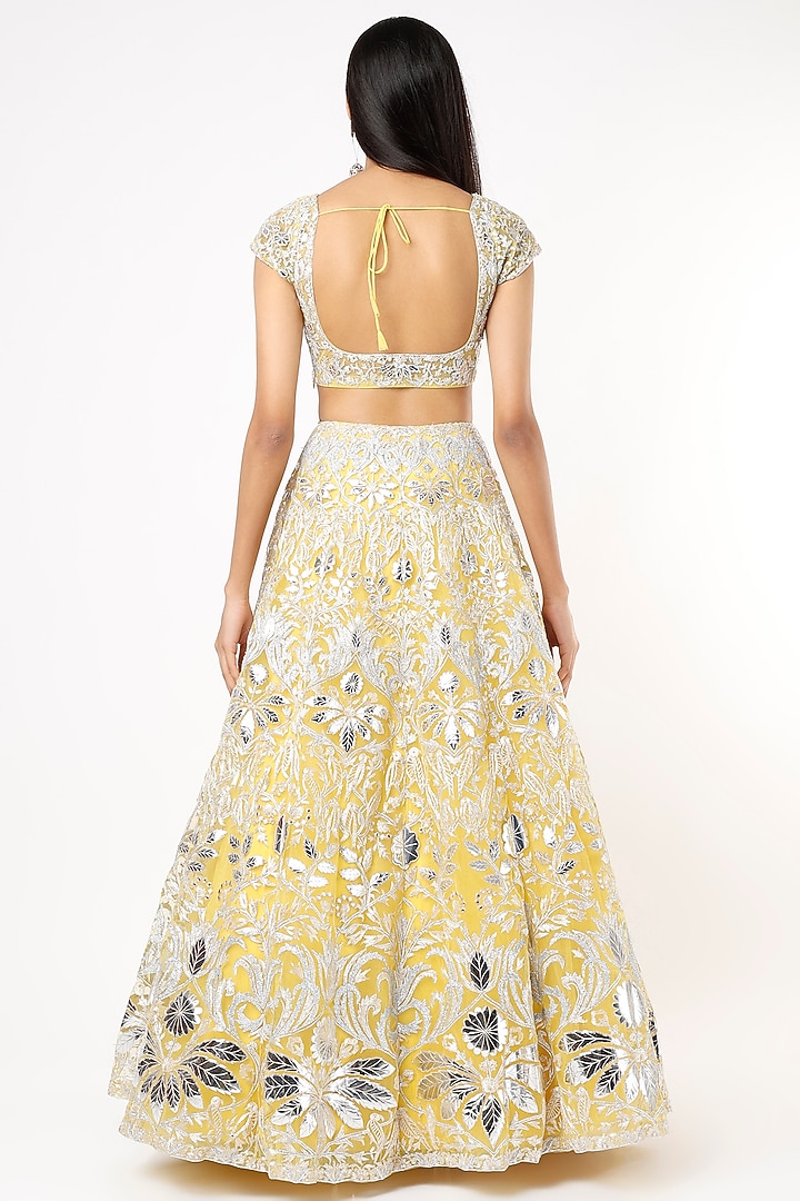 Yellow Foil Embroidered Bridal Lehenga Set by Aneesh Agarwaal at Pernia's Pop Up Shop