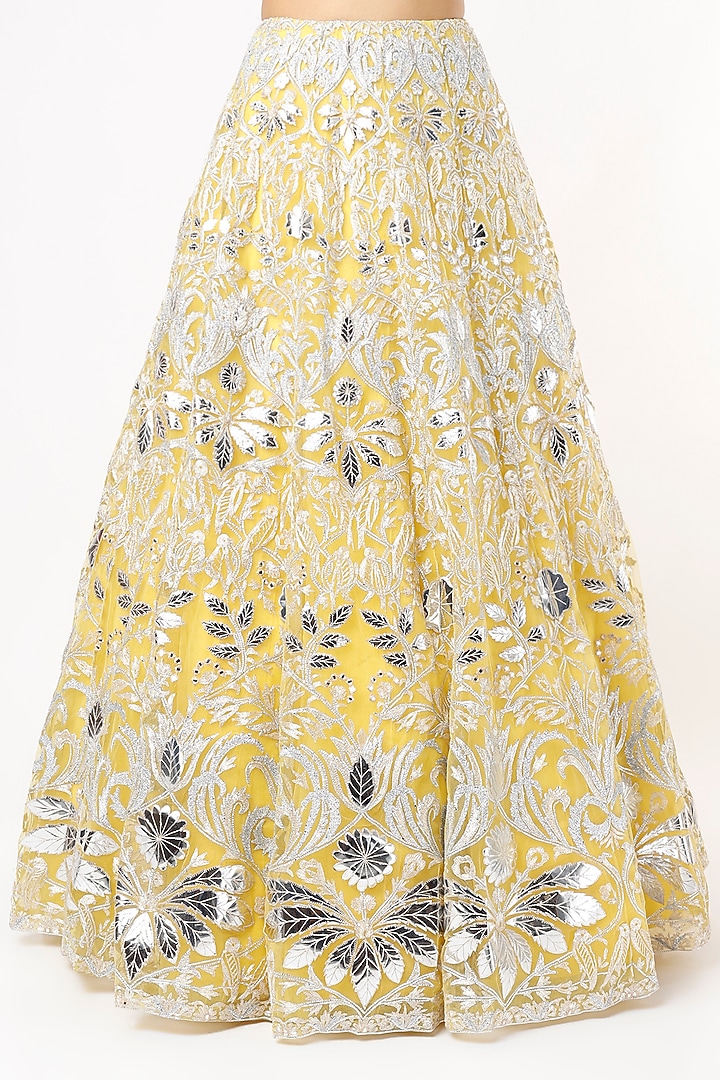 Yellow Foil Embroidered Bridal Lehenga Set by Aneesh Agarwaal at Pernia's Pop Up Shop
