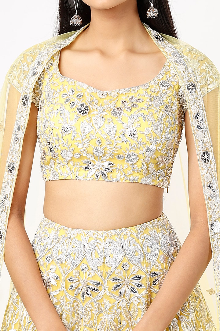 Yellow Foil Embroidered Bridal Lehenga Set by Aneesh Agarwaal at Pernia's Pop Up Shop
