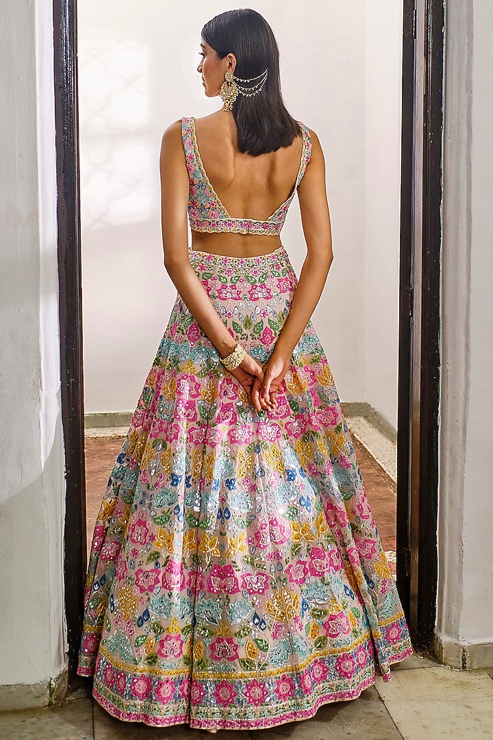 Blush Pink Embroidered Bridal Lehenga Set by Aneesh Agarwaal at Pernia's Pop Up Shop
