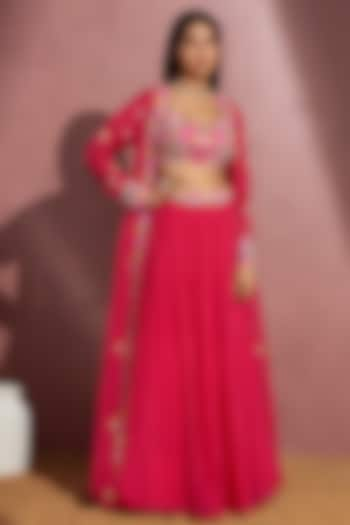 Fuchsia Pink Embroidered Skirt Set by Aneesh Agarwaal PRET at Pernia's Pop Up Shop