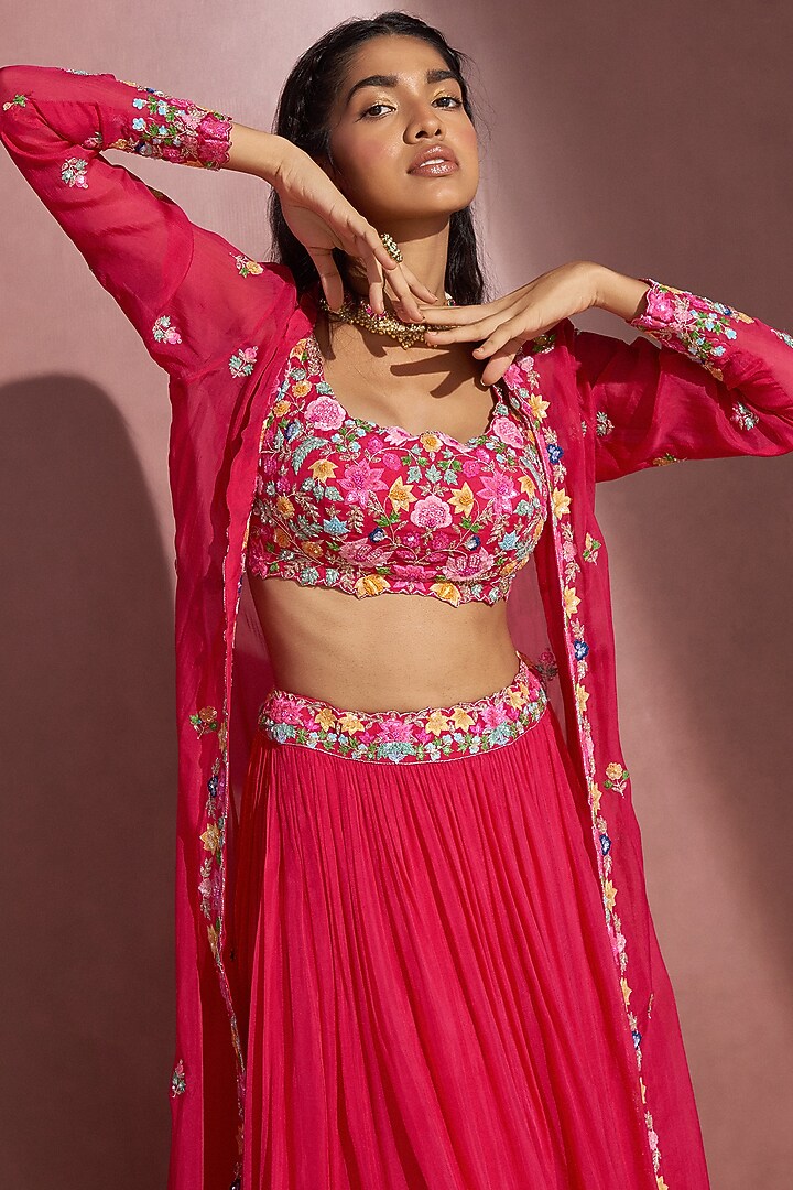 Fuchsia Pink Embroidered Skirt Set by Aneesh Agarwaal PRET at Pernia's Pop Up Shop