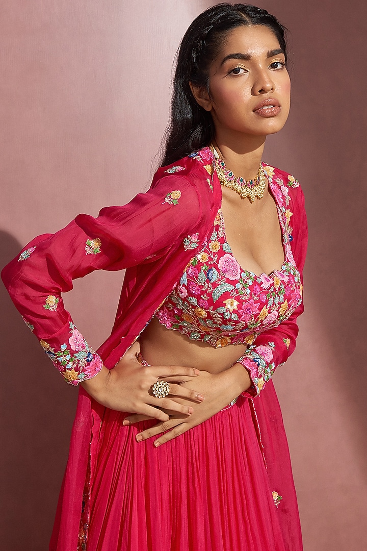 Fuchsia Pink Embroidered Skirt Set by Aneesh Agarwaal PRET at Pernia's Pop Up Shop
