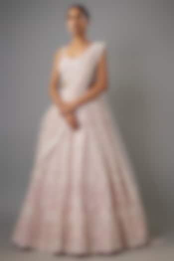 Light Pink Organza Embroidered Bridal Lehenga Set by Aneesh Agarwaal at Pernia's Pop Up Shop