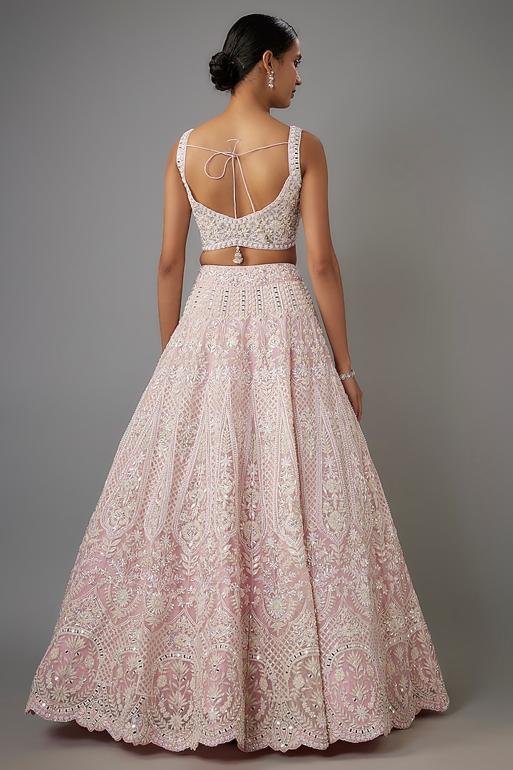 Light Pink Organza Embroidered Bridal Lehenga Set by Aneesh Agarwaal at Pernia's Pop Up Shop