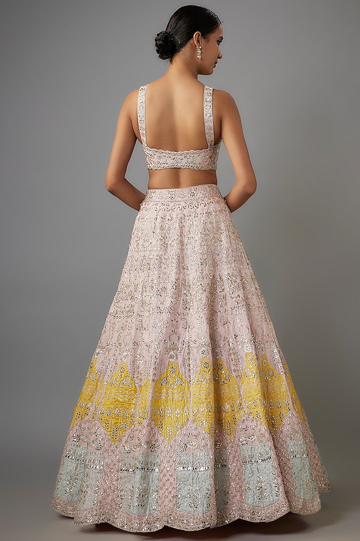 Light Pink & Yellow Organza Embroidered Bridal Lehenga Set by Aneesh Agarwaal at Pernia's Pop Up Shop