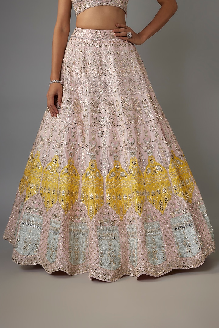 Light Pink & Yellow Organza Embroidered Bridal Lehenga Set by Aneesh Agarwaal at Pernia's Pop Up Shop