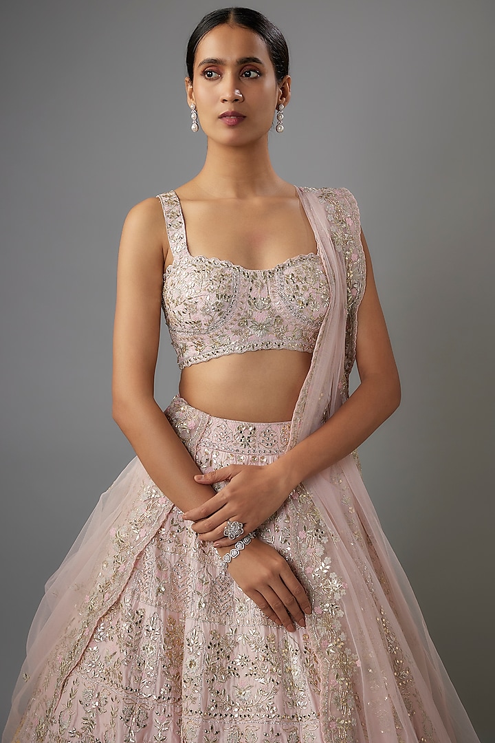 Light Pink & Yellow Organza Embroidered Bridal Lehenga Set by Aneesh Agarwaal at Pernia's Pop Up Shop