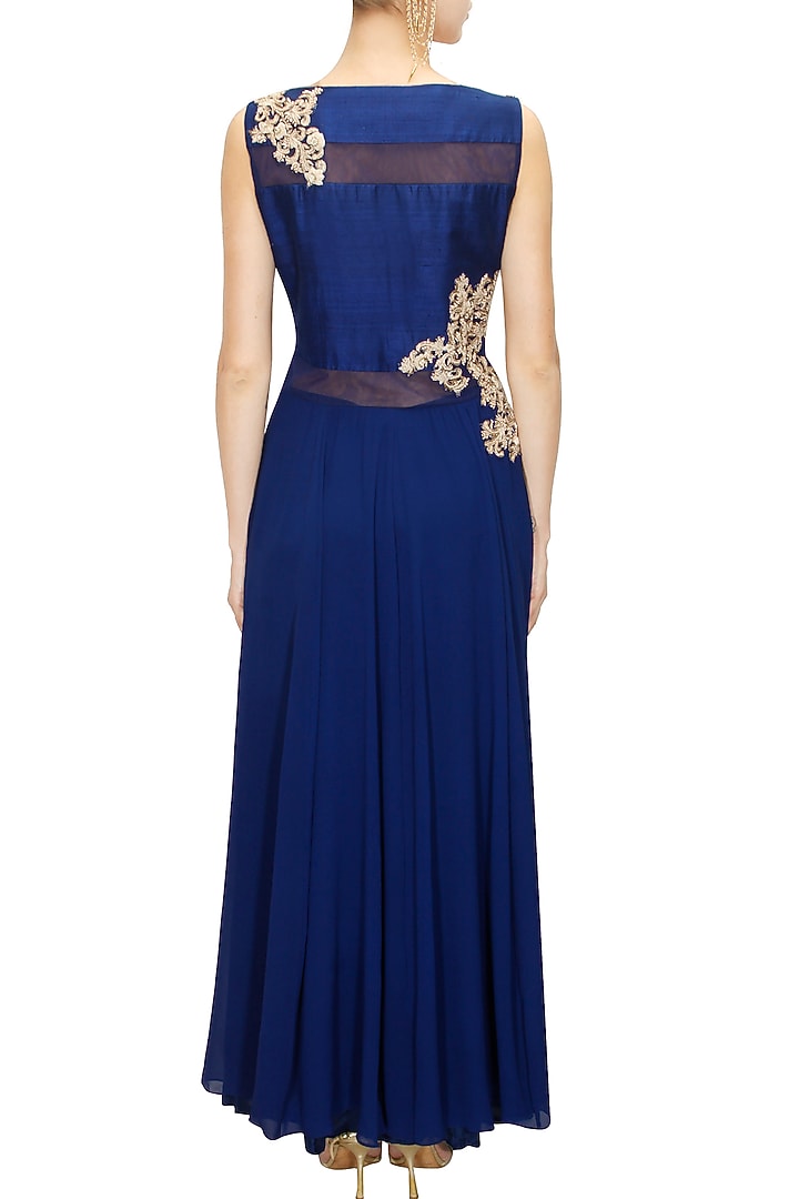 Royal blue embroidered anarkali set available only at Pernia's Pop-Up Shop.