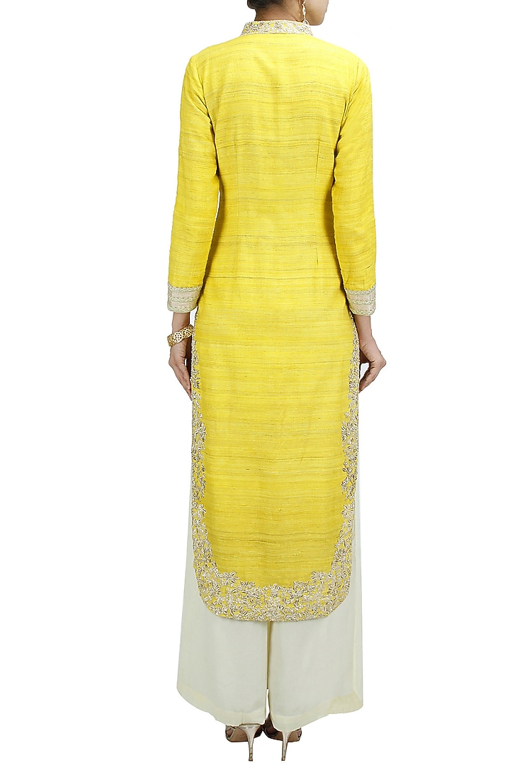 Lime green embroidered high low kurta set available only at Pernia's Pop-Up Shop.