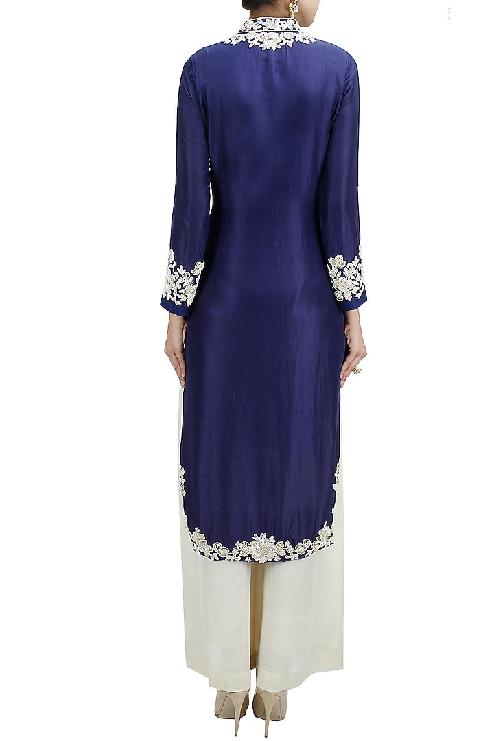 Navy blue zardosi embroidered anarkali set available only at Pernia's Pop-Up Shop.