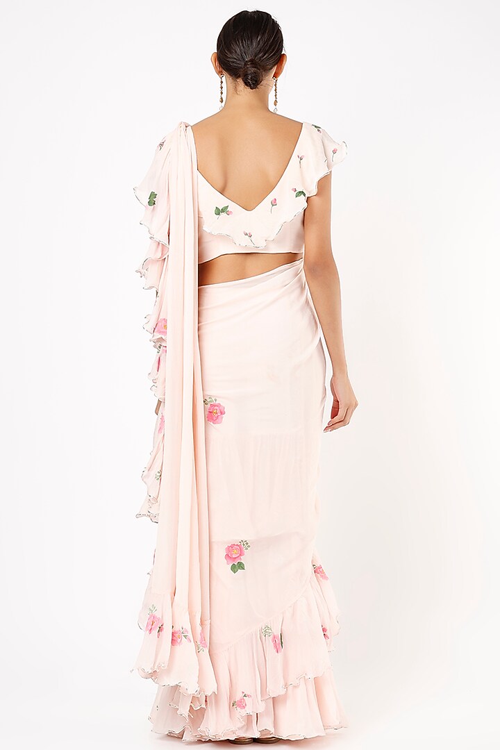 baby Pink Floral Printed Wedding Saree Set by Anaya by akruthi at Pernia's Pop Up Shop