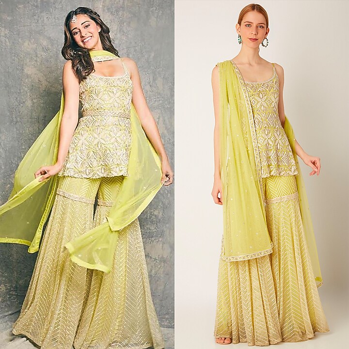 Lime Green Embroidered Bridal Sharara Set by Ritika Mirchandani at Pernia's Pop Up Shop