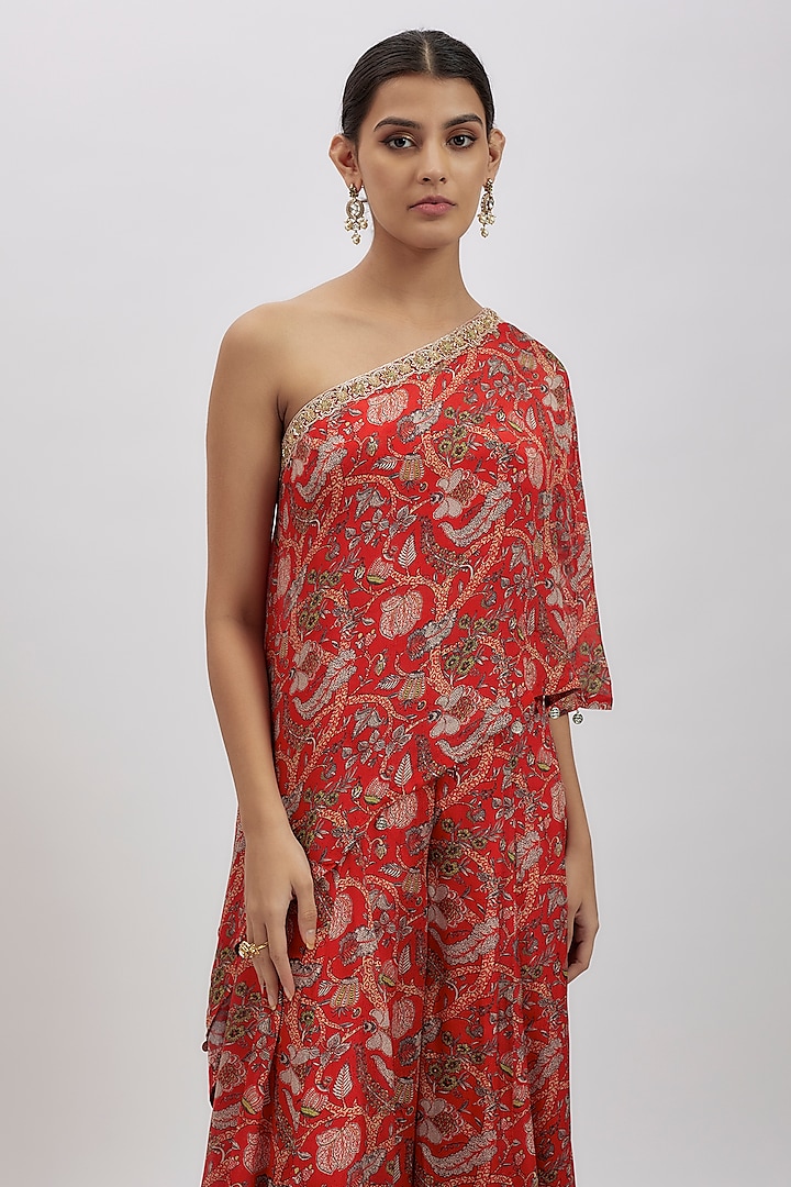 Red Kalamkari Party Wear Sharara Set by Aneesh Agarwaal PRET at Pernia's Pop Up Shop