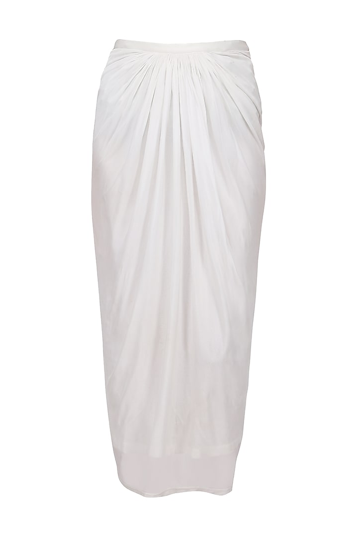 White Pleated Midi Skirt by Anand Bhushan