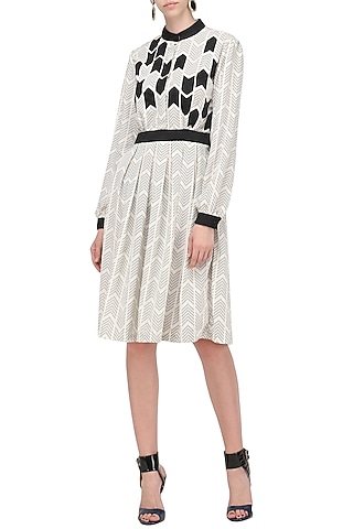 Off White Applique Work Knee Length Dress by Anand Bhushan