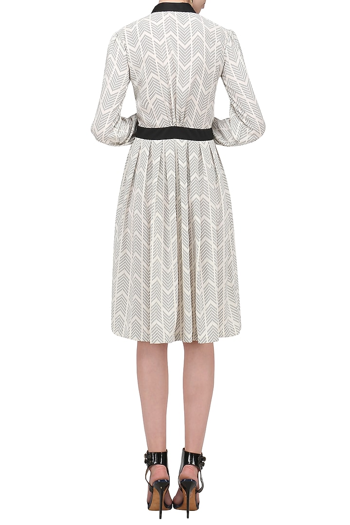 Off white applique work knee length dress available only at Pernia's Pop Up Shop.